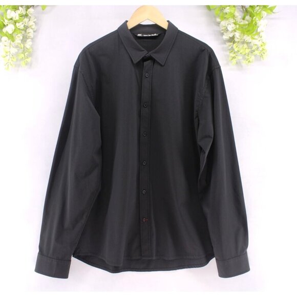 Travis Mathew Men's Long Sleeve Button Down Shirt Black W/Grey Stripes 2XL - Picture 1 of 8